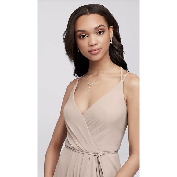 David's Bridal Double Strap Georgette Chiffon Wrap Maxi Dress Size 2 Petal - Picture 3 of 10